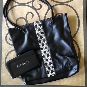 PartyLite logo leather tote and snap wallet